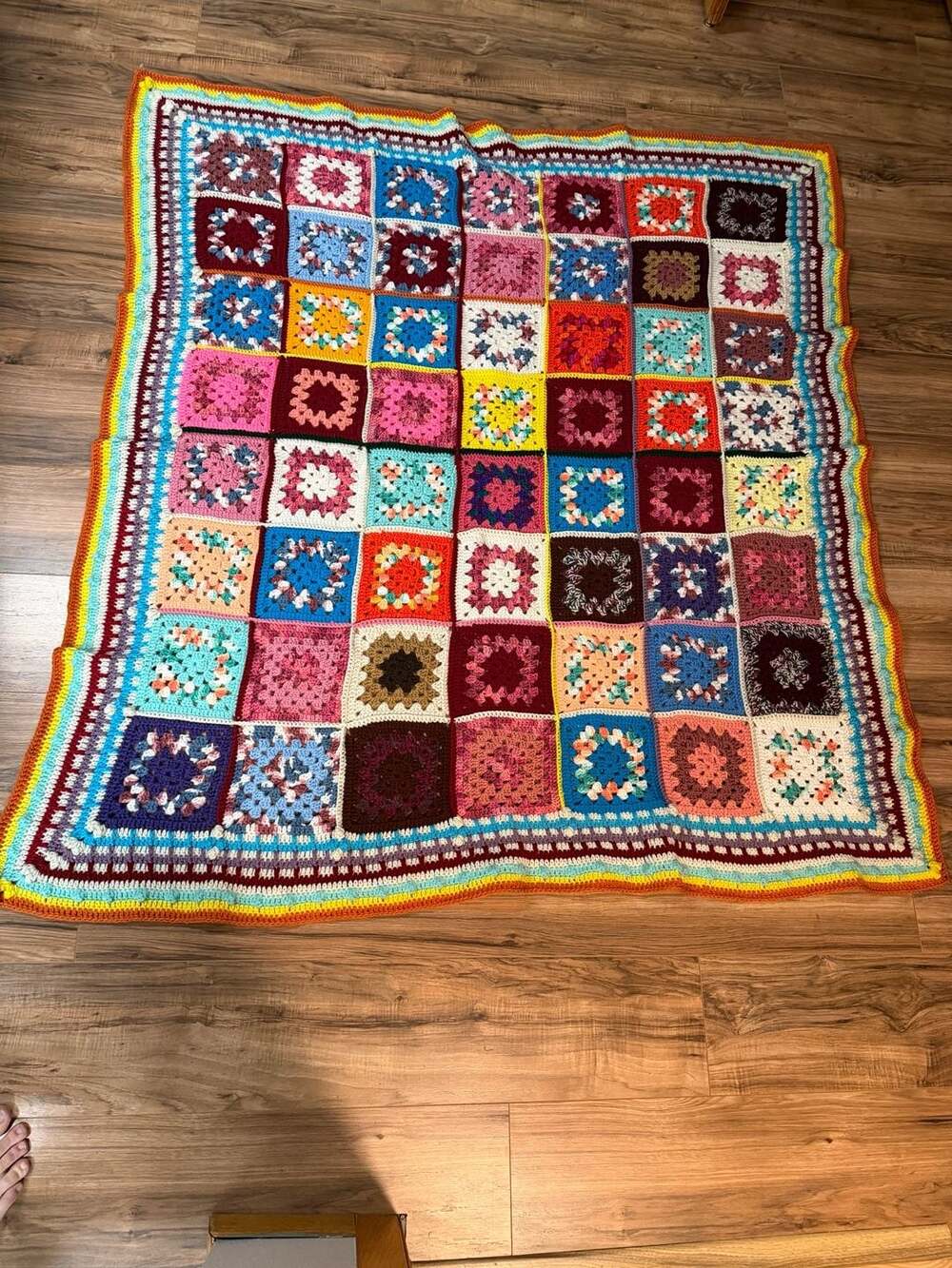 Vintage Handmade Crochet Granny Square Afghan Throw Blanket Multicolor boho